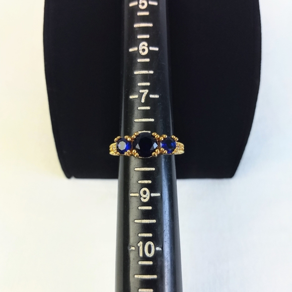 Gold & Blue Gemstone Costume Jewelry Ring - Picture 2 of 7